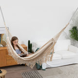 1 x RAW Customer Returns Hammock Outdoor Boho Hammock 2 People, Load Capacity up to 204kg, Portable with Carry Bag for Patio Garden Yard Indoor - Beige - RRP €38.66