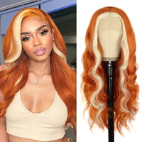 1 x RAW Customer Returns PORSMEER Lace Front Wig Long Curly Wavy Orange Ginger with Blonde Wig for Women 13x4 Lace Front Glueless Wig Natural Hairline Heat Resistant Synthetic Hair Copper Red - RRP €59.0