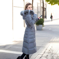 1 x RAW Customer Returns aromm Women s Winter Coat Maxi Length Warm Quilted Coat Gray with Faux Fur Hood, M - RRP €55.45