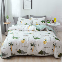 1 x RAW Customer Returns GETIYA Newest 2 Piece Children s Bed Linen 135x200 Cartoon Dinosaur Bed Linen for Boys Girls White Bed Linen Set with Green Dino Pattern Soft Cotton Reversible Bed Linen with Pillowcase 80x80 - RRP €37.3