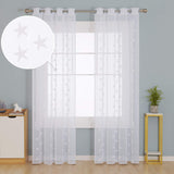 1 x RAW Customer Returns Deconovo voile curtains with eyelets, linen look, transparent curtains with embroidery star, 229 x 140 cm height x width , white, set of 2 - RRP €23.14