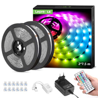 1 x RAW Customer Returns LE LED Strip 15M, LED Strip, RGB Tape, 5050 SMD 450 LEDs Stripes 2x7.5M , 12V, Self-adhesive Light Strip with 44 Key Remote Control, Flexible LED Strip, LED Fairy Lights for Christmas, Bar, TV - RRP €29.99