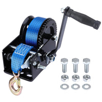 1 x RAW Customer Returns Pindex hand winch with belt 10m, hand cable winch 1000kg with belt strap, boat winch belt winch hand with backstop for workshop, garage, trailer, dinghy, wood - RRP €24.0