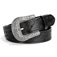 1 x RAW Customer Returns SUOSDEY Western belt for men and women, cowboy cowgirl leather belt for jeans, vintage engraved belt with black buckle - RRP €21.17