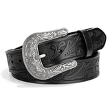 1 x RAW Customer Returns SUOSDEY Western Belt for Women Men, Cowboy Cowgirl Leather Belt for Jeans, Vintage Engraved Belt with Buckle Black - RRP €21.17