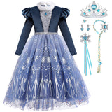 2 x Brand New LiUiMiY Frozen Elsa Dress Girls Ice Princess Costume Children Long Sleeve Snow Queen Disguise Birthday Party Mardi Gras Halloween Carnival Blue, 134-140 Label 140  - RRP €68.96