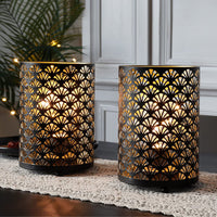 1 x RAW Customer Returns TRIROCKS Set of 2 Metal Battery Lamps 16cm Tall Bronze Battery Operated Table Lanterns with Warm Lights for Indoor and Outdoor Wedding Tables Scalloped Hollow Model  - RRP €27.99