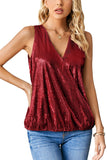 1 x RAW Customer Returns Golden Wedding,V Neck Blouse Tank Tops for Women Fringe Vest Sparkly Outfits Wrap Summer Top Shirts 70s Disco Date Night Tops Camisoles Vest Wrap Blouses Wine,L - RRP €26.62