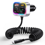 1 x RAW Customer Returns Syncwire Bluetooth 5.3 FM Transmitter Car Adapter, 66W PD QC 3.0 Car Charger with USB-C Coiled Cable, Wireless FM Radio Adapter, Strong Microphones Bass HiFi Sound, Hands-Free Call, Light Switch - RRP €27.99