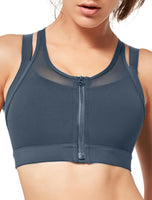 1 x RAW Customer Returns Yvette Extra Strong Support Sports Bra Women s Front Closure Double Straps Large Breasts Racer Back Padded for Fitness Yoga Running Jogging, Grey, M Large Sizes - RRP €32.26