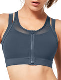 1 x RAW Customer Returns Yvette Extra Strong Support Sports Bra Women s Front Closure Double Straps Large Breasts Racer Back Padded for Fitness Yoga Running Jogging, Grey, M Large Sizes - RRP €32.26