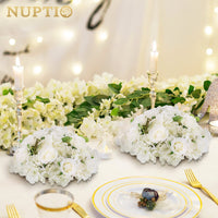 1 x RAW Customer Returns Nuptio Flower Balls for Centerpieces - 2 Pieces 36cm Diameter Artificial Flower Balls Bouquet for Party Centerpieces for Tables - White Fake Silk Rose for Home Wedding Decoration - RRP €39.98