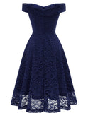 1 x RAW Customer Returns Homrain Women s Elegant Lace Dress Bridesmaid Dresses Festive Party Knee-Length Cocktail Dress Off Shoulder Rockabilly Retro Dress Evening Dresses -1Navy S - RRP €45.99