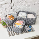 1 x RAW Customer Returns EZOWare Pack of 3 Cotton Storage Baskets, Knitted Basket Organizers for Baby Room, Storage of Small Household Items, Living Room Grey  - RRP €28.4