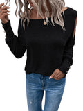 1 x RAW Customer Returns GORGLITTER Cut Outs Top Women s Elegant T-Shirt Long Sleeve Spring Shirts Casual Shirt with Asymmetrical Neckline Black L - RRP €29.23