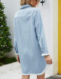 1 x RAW Customer Returns Zilcremo women s V-neck blouse dress denim dresses long sleeve button down shirt dress tunic dresses top light blue L - RRP €39.99