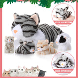 2 x RAW Customer Returns Skylety 5 Pieces Cat Cuddly Toy with Babies Inside, Mama Cat with 4 Cute Fluffy Kittens Plush Toys in the Belly, Cat Stuffed Toys for Birthday Gift, Sleeping, Cuddling Gray  - RRP €73.36