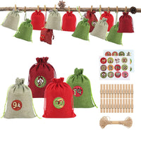 1 x RAW Customer Returns MMDOCO 24 Advent Calendars for Filling, Jute Bags Advent Calendar, Christmas Decoration Bags, Advent Calendar Numbers Stickers, Clips, Rope Light Green, Red, Wine Red, Army Green  - RRP €14.9