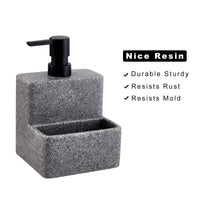 1 x RAW Customer Returns ZCCZ kitchen accessory square soap dispenser in stone look, kitchen organizer for liquid soap, dishwashing liquid, sponge high-quality dishwashing liquid dispenser with drip tray in gray, granite - RRP €20.99