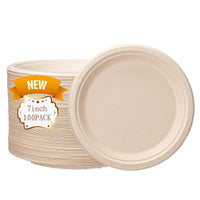 1 x RAW Customer Returns JEBBLAS Disposable Bagasse Paper Tray, Compostable Durable Round Paper Tray for Outdoor Parties and Microwave Meals 100 Pack 7 inch. - RRP €19.66