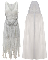 1 x RAW Customer Returns IKALI Women s Chain Bride Costume Deluxe Halloween Fancy Dress Outfit Ghost Grave Bride with Hood Mesh Cape Chain Long Dress L - RRP €39.31