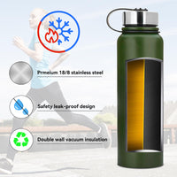 1 x RAW Customer Returns 1.5L Metal Water Bottle Stainless Steel Vacuum Bottle, Non-Leaking, Sports Water Bottle, Drinking Bottle for Running, Gym, Cycling, Green - RRP €25.56