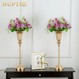 1 x RAW Customer Returns NUPTIO Flower Stand Metal Gold Vase 10 Pieces 54.6cm High Flower Vase Wedding Stand Trumpet Vases Metal for Golden Wedding Centerpieces Table Decoration Party Centerpieces - RRP €179.98