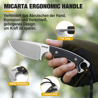 1 x RAW Customer Returns Omesio outdoor knife small 8Cr13MoV steel full tang survival knife with Kydex sheath and belt clip, 17.8 cm belt knife fixed blade with Micarta handle, ideal for EDC, hiking, gift - RRP €40.33