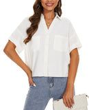 1 x RAW Customer Returns MINTLIMIT women s shirt with button placket, short sleeve blouse, elegant tunic tops, crop shirts white XXL  - RRP €23.99