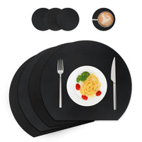 1 x RAW Customer Returns Placemats and coasters made of leather, washable placemats, washable placemats, table decoration, washable round placemat, place mats for kitchen dining table, set of 4 semicircle, black  - RRP €20.16