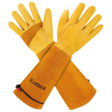 1 x RAW Customer Returns SLARMOR Leather Gardening Gloves for Men and Women - Thorn-proof for Pruning Roses, with Forearm Protection, Long Cowhide Work Gloves for Gardening and Household Tasks, Size S Yellow - RRP €19.82