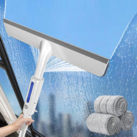 1 x RAW Customer Returns FINEW window cleaner window squeegee with microfiber pads, 3 in 1 shower squeegee, telescopic rod window cleaning for shower doors, car windows, glass doors, windows 3 wiping pads  - RRP €22.18