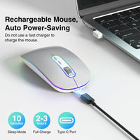 1 x RAW Customer Returns cimetech Bluetooth mouse wireless Bluetooth 5.1 USB 2.4 GHz LED dual mode rechargeable optical office wireless mouse for laptop MacBook Air Pro, iPad, computer, desktop, mouse with USB C adapter - RRP €16.99