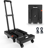 1 x RAW Customer Returns SOLEJAZZ Folding Hand Truck, Portable Moving Dolly, 227kg Luggage Transport Cart with 6 Wheels and 2 Tie Down Straps for Luggage, Travel, Moving, Shopping, Office Use, Black - RRP €46.99