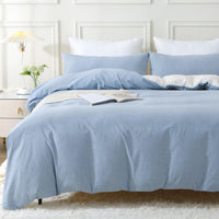 1 x RAW Customer Returns MILDLY bed linen 155x220 cotton 2 pieces, bed linen sets Haiya Blue with zipper, similar texture to stone washed linen, contains 1 duvet cover 155x220 and 1 pillowcase 80x80 - RRP €43.36