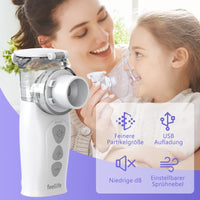 1 x RAW Customer Returns FEELLIFE Inhaler for Children Adults Quiet Inhaler Portable, Lightweight Effective for Respiratory Diseases Adjustable Spray Mist, 2 Atomizer Membranes Included Gray  - RRP €60.49