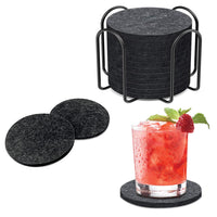 1 x Brand New Ajerg Coasters Set of 12 with Holder, Round Coasters Table Coasters for Glasses, Drinks, Cups Black  - RRP €20.4