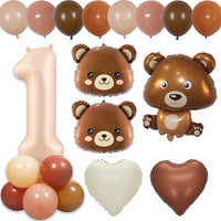 2 x Brand New Brown Bear Balloons 1st Birthday Decoration - 22 Pieces Birthday Balloon, Number 1 Foil Balloon, Brown Bear Balloon, Brown Bear Head, Heart Foil Balloon for Children s Birthday, Baby Shower, Adult Anniversary - RRP €38.4