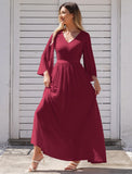 2 x Brand New Odizli Evening Dress Women Long Elegant 3 4 Sleeve V-Neck Lace Chiffon Dress Festive Wedding Wedding Guest Ball Gowns Bridesmaid Dresses Prom Dress Confirmation Dresses Wine Red XL - RRP €120.98