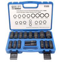 1 x RAW Customer Returns CCLIFE 16pcs 1 2 impact wrench nuts set, 10-32mm Cr-Mo deep hexagon power nut socket wrench impact nut - RRP €47.21