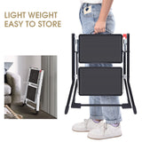 1 x RAW Customer Returns KINGRACK folding stepladder, 2-step stepladder, foldable, ladder with non-slip rubber mat, step stool with release button, lightweight steel, for up to 150 kg, black - RRP €39.34