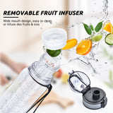 1 x RAW Customer Returns UTEBIT 1L Sports Water Bottle with Tea or Fruit Dispenser, 1 Liter Reusable Water Bottle Made of BPA Free Tritan with Motivational Time Marker, Suitable for Gym, Camping, Office - RRP €21.99