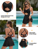 1 x RAW Customer Returns Svanco Swimsuit Women Tummy Control V Neck Swimsuit Wrap Crossover One Piece Swimsuits with Cups Push Up Decorative Cutouts Swimwear with Skirt - RRP €33.99