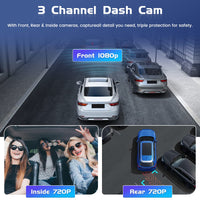 1 x RAW Customer Returns Hikity Dash Cam - Upgrade 3 Cameras for Car Dash Cams, Front, Rear, in Car Loop Recording Driving G-Sensor Dash Cam 32GB TF Card - RRP €39.99