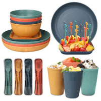 1 x RAW Customer Returns 48-piece unbreakable tableware set, reusable camping for 4 people, plastic tableware, picnic, lightweight, colorful, barbecue, plastic serving plates, bowls, cutlery - RRP €28.99