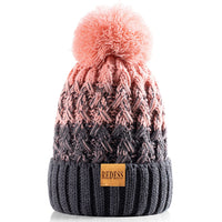 2 x Brand New REDESS Women s Winter Pompom Beanie Hat Fleece Lined Warm Hats, Thick Casual Snow Knit Hat for Women - RRP €39.98