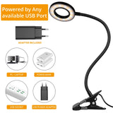 1 x RAW Customer Returns TBTeek LED Clamp Lights, 48 LED Reading Lamp Bed Clampable, Eye Care Desk Lamp, 3 Modes 10 Dimming Levels, Clamp Light for Office Home Use, CE Adapter Included, Black - RRP €17.99