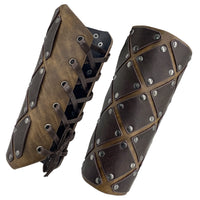 1 x RAW Customer Returns HiiFeuer Medieval Brigantine Style Armguards, Faux Leather Mercenary Combat Gauntlet, Renaissance Knight Arm Guard, Vintage Style Brown B  - RRP €28.73