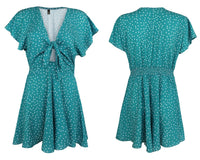 1 x RAW Customer Returns AGQT Women s Jumpsuit Summer Floral Summer Dress Short Tunic Dress V-Neck Polka Dots Beach Dress Boho Overall Green S - RRP €33.26