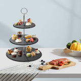 1 x RAW Customer Returns Qhecomce cake stand slate cake stand 3 tiers - cupcake stand 3 tiers round serving tower dessert stand for wedding, birthday party, home decoration natural cut edge  - RRP €25.2